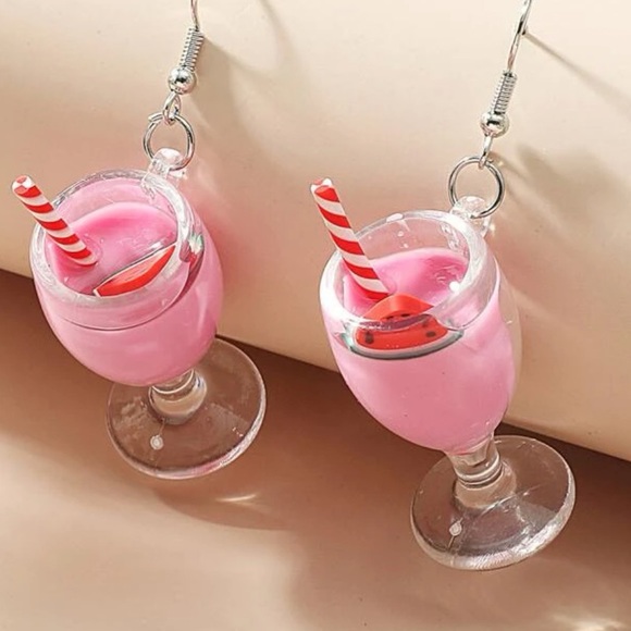 Adorable Pink Drink Design Earrings - Picture 2 of 3
